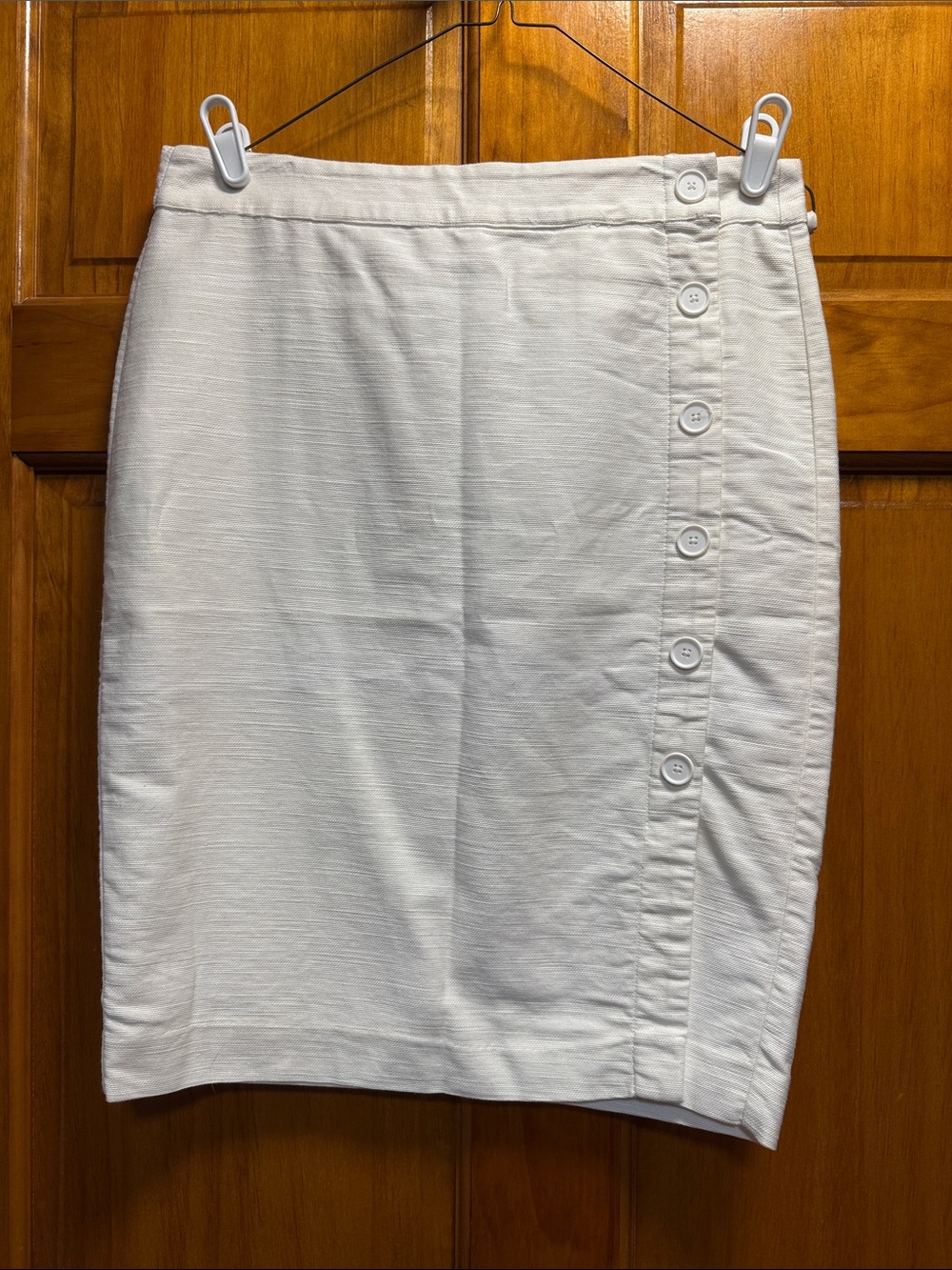 LOFT White Button-Trim Pencil Skirt